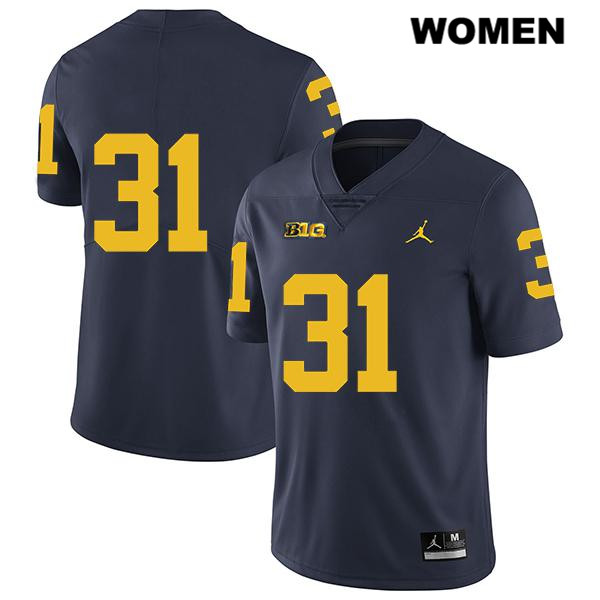 Women's NCAA Michigan Wolverines Jack Young #31 No Name Navy Jordan Brand Authentic Stitched Legend Football College Jersey NF25Q72NM